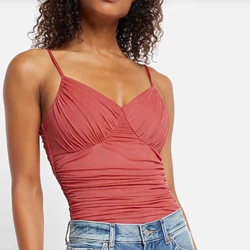 NWOT sexy Express Women’s Body Contour Mesh Cami Bodysuit w Removable Cups-Med